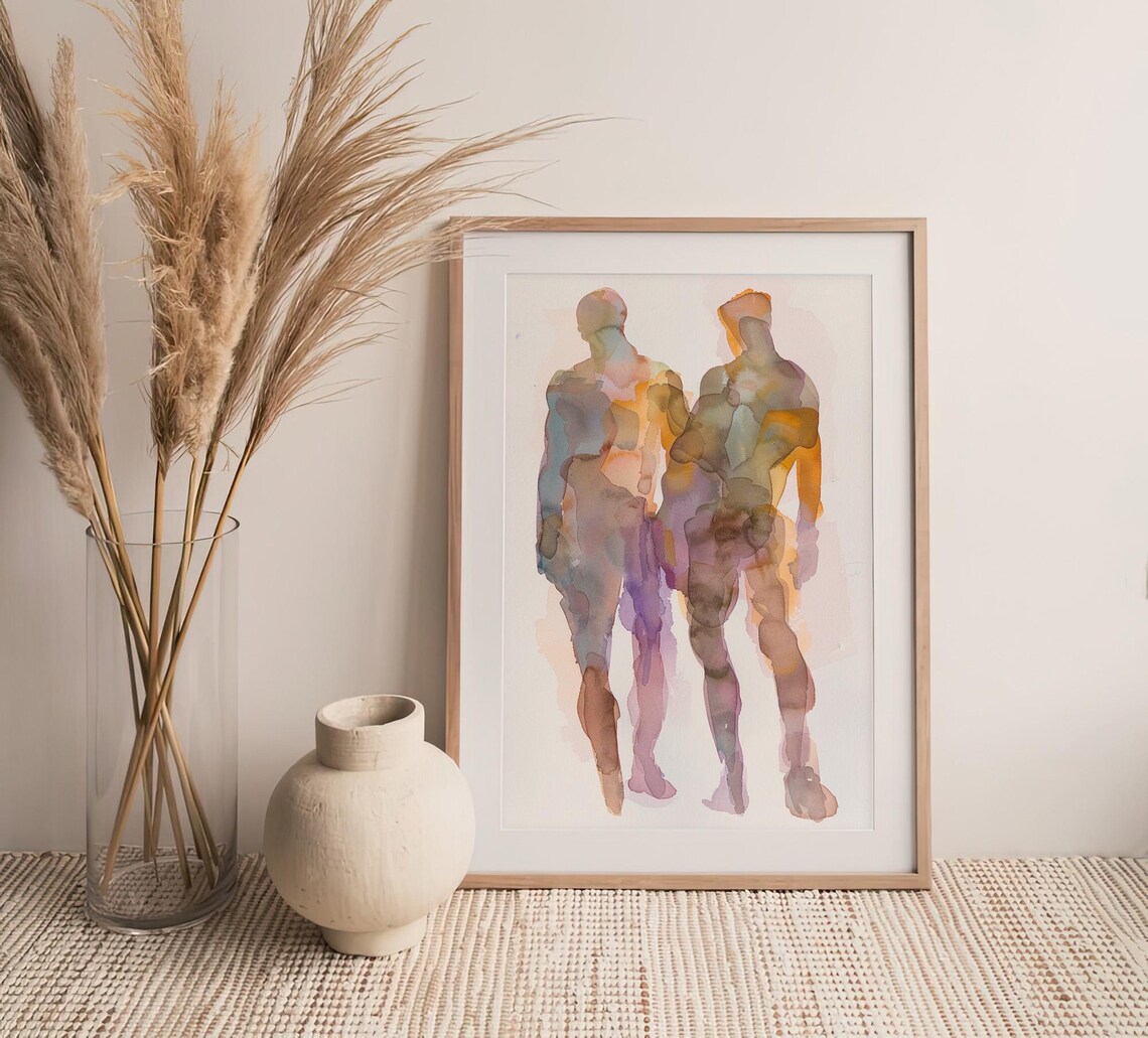 Male Bodies Watercolor Friendship Art Print - Image 4