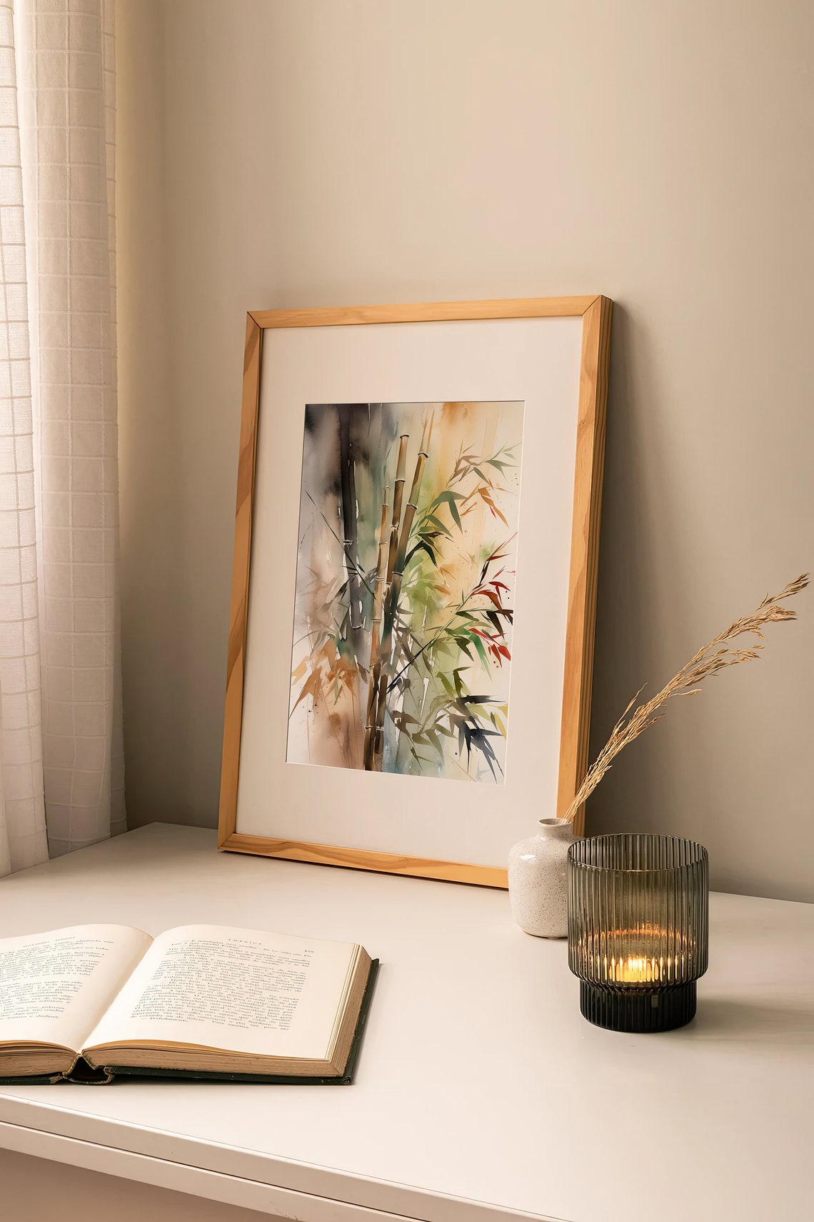 Bamboo Watercolor Stalks Minimalist Botanical Asian Style Poster - Image 2