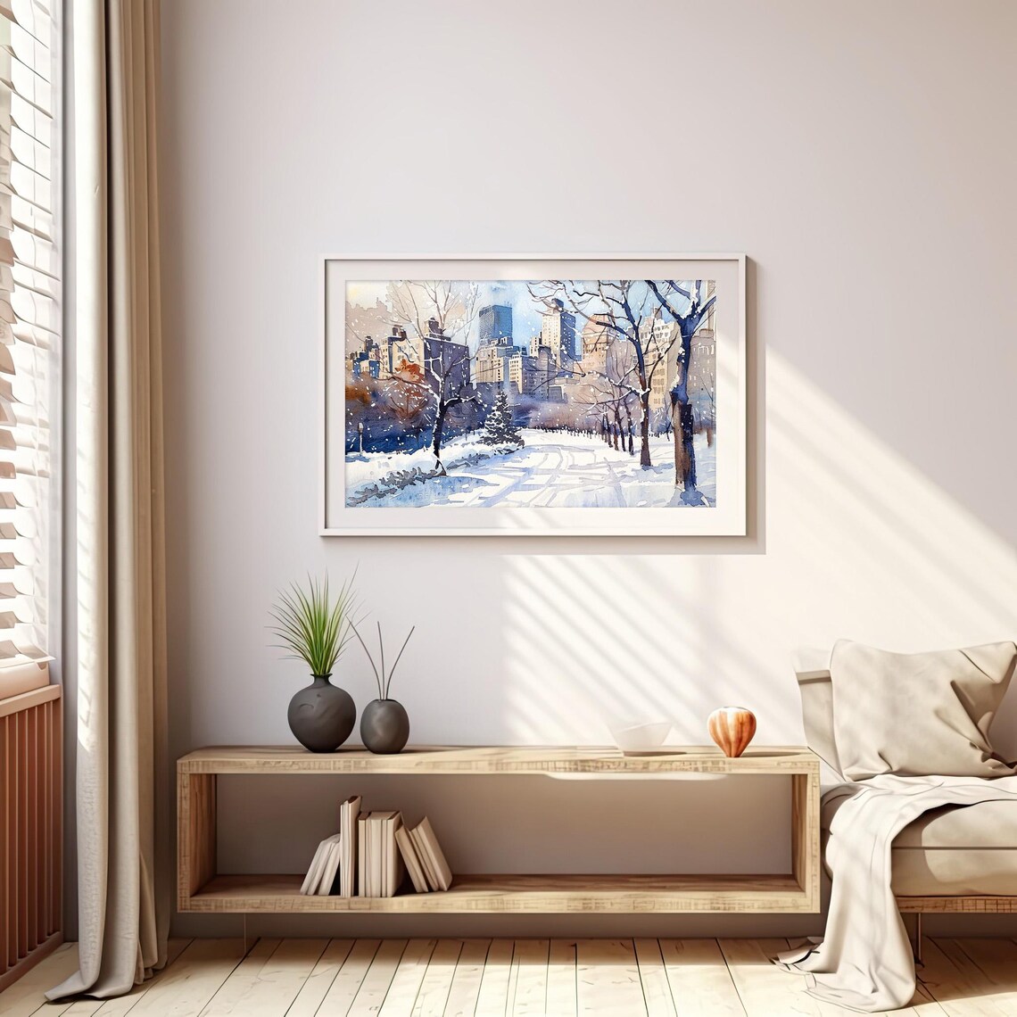 Central Park Winter Snow New York City Watercolor Snowy Art Print - Image 5