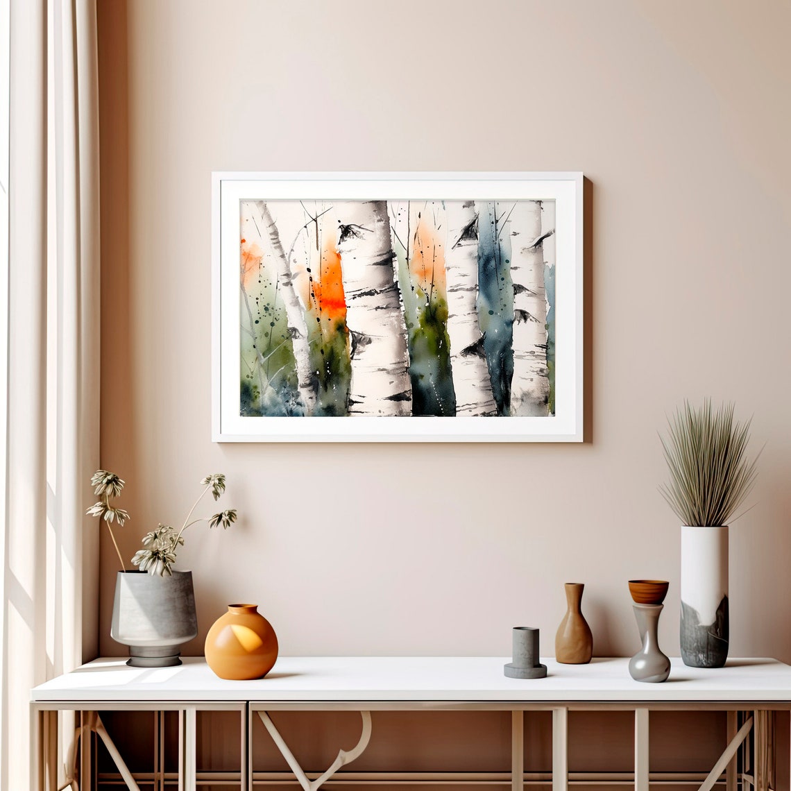 Stunning White Birch Tree Trunks Abstract Forest Watercolor Poster - Image 5
