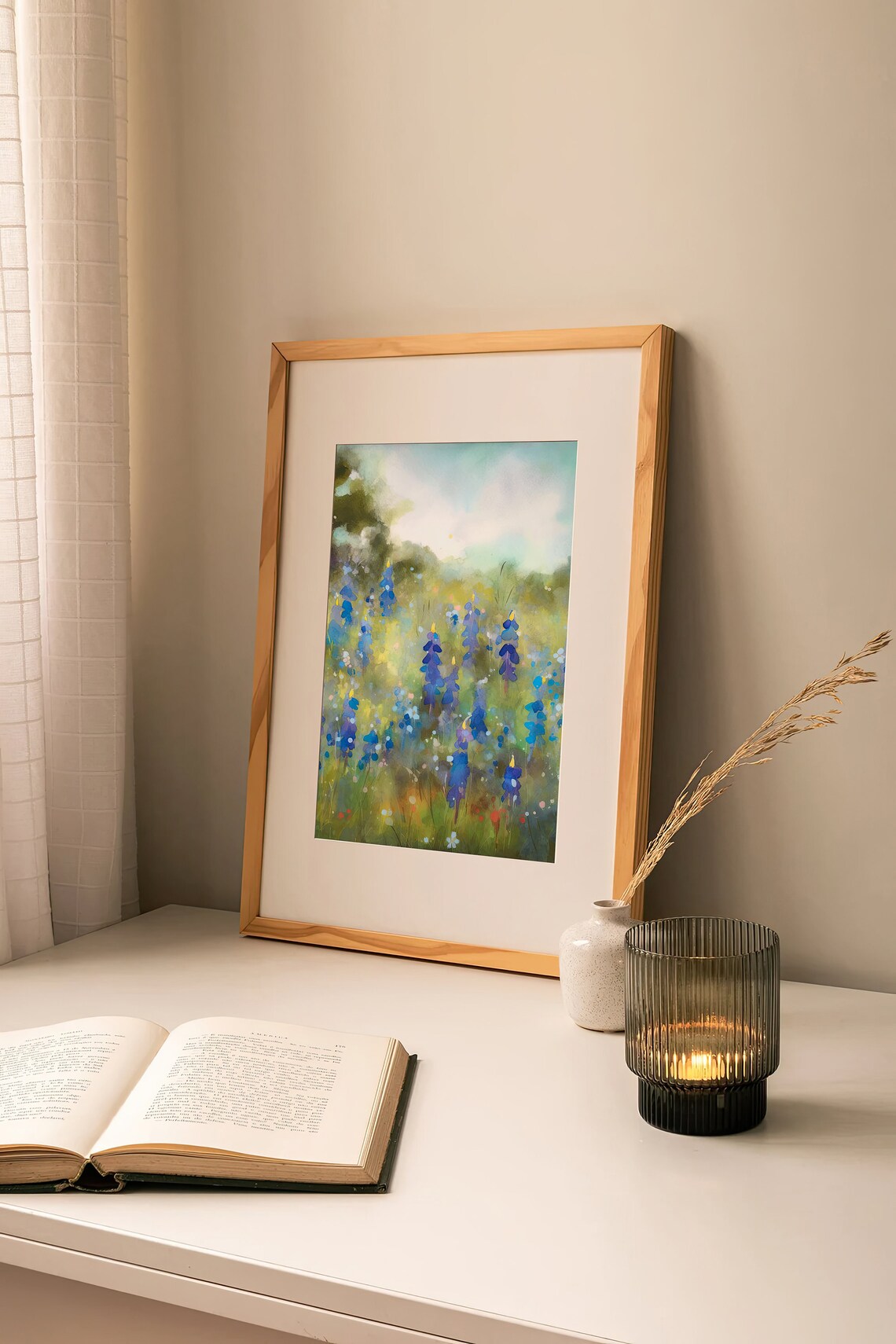 Texas Bluebonnets Fields Watercolor Art Print - Image 3