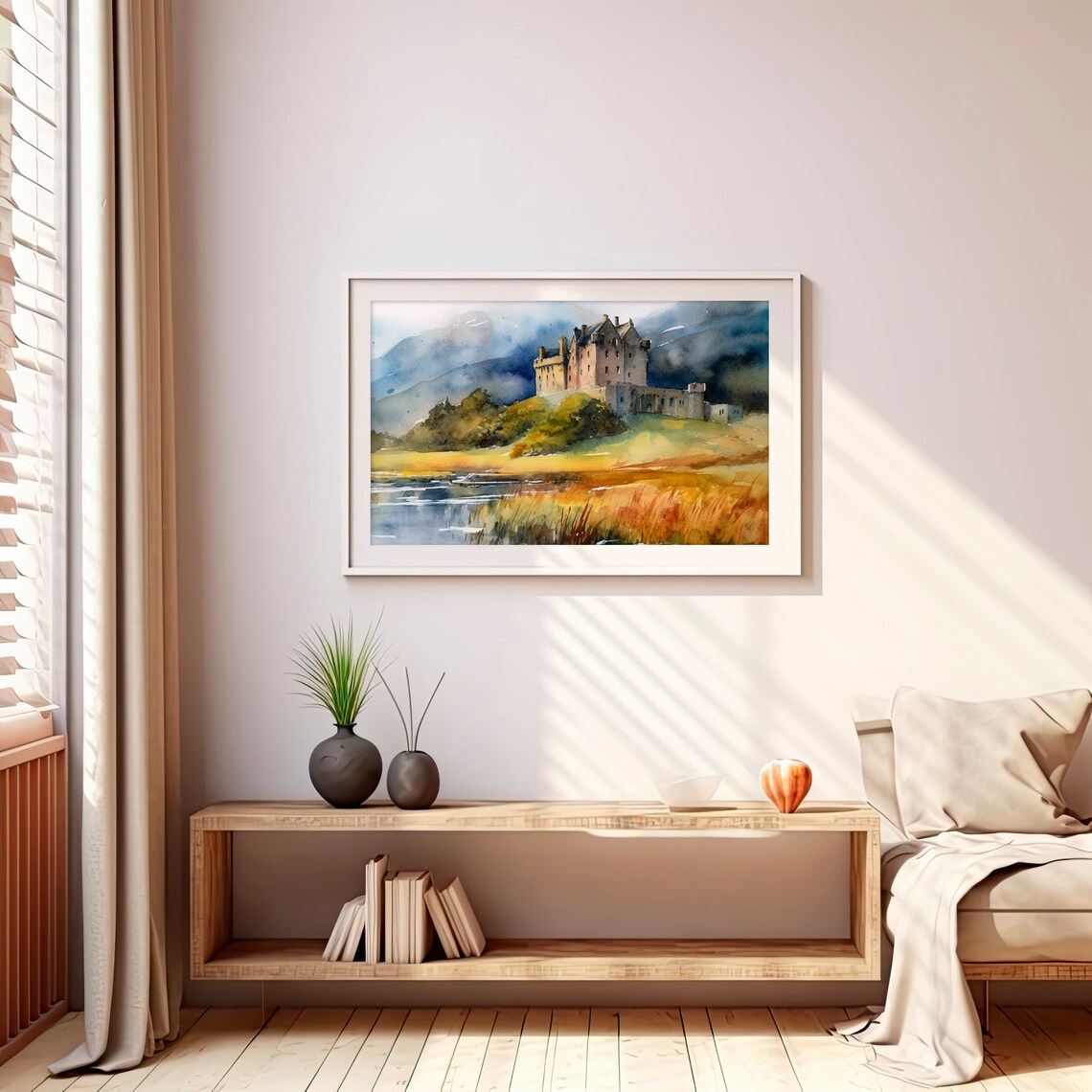 Stunning Kilchurn Castle Scottish Highlands Loch Watercolor Poster - Image 3