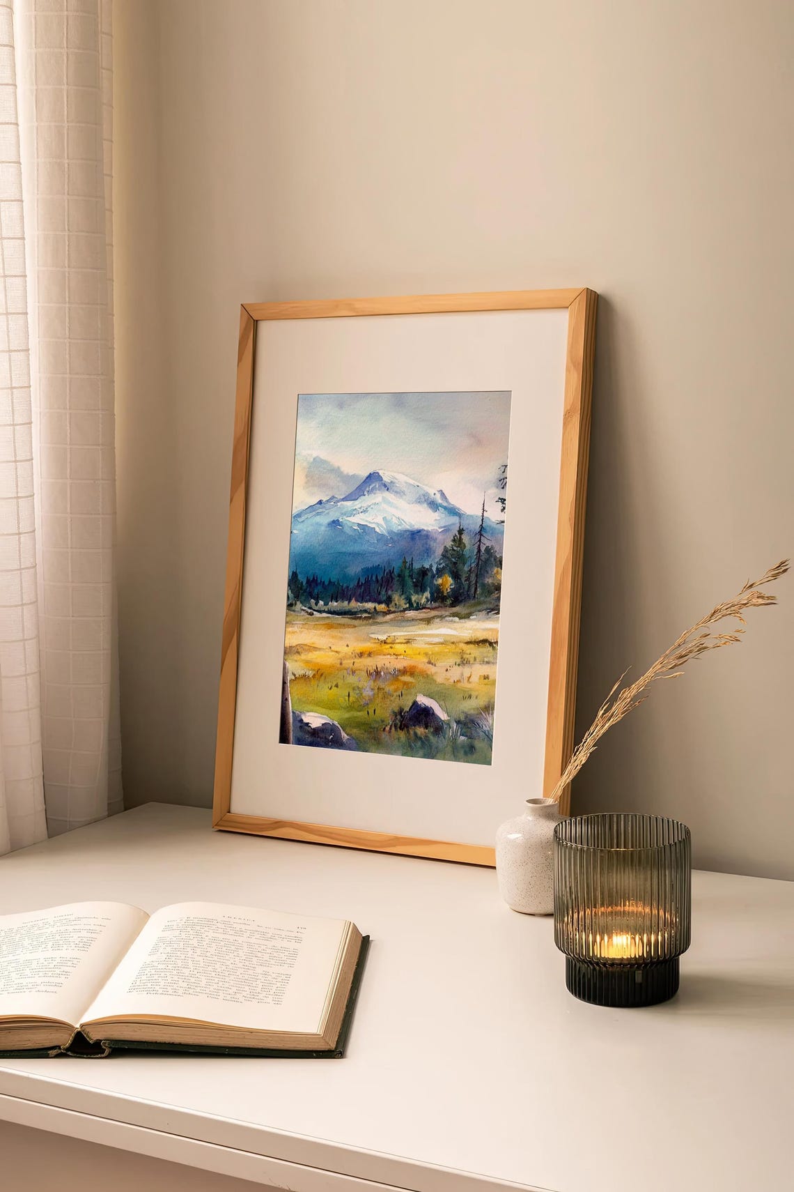 Mount Adams Snowcapped Mountain Washington Watercolor Landscape Poster - Image 2