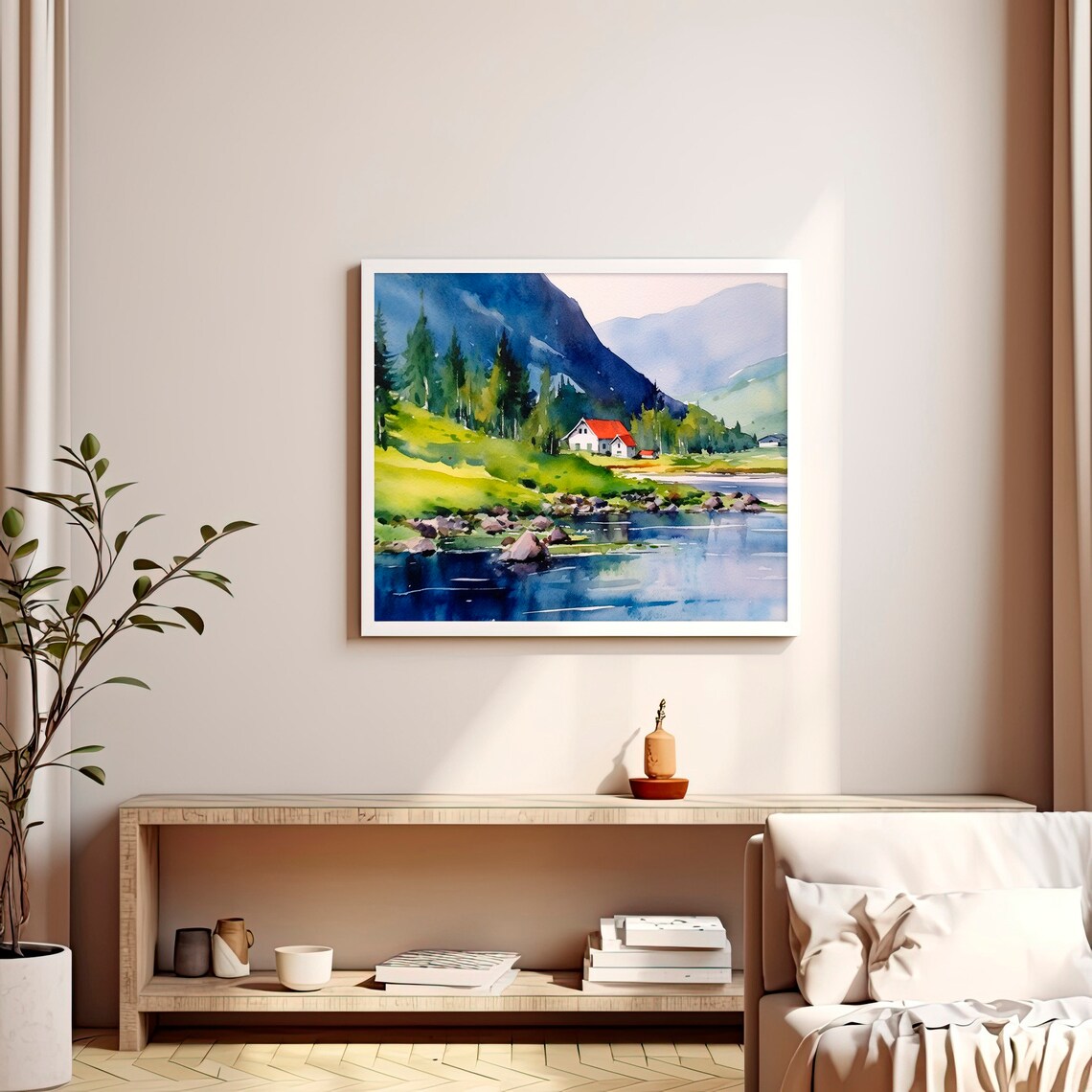 Norwegian Fjords Watercolor Art Print, Mountain Landscape - Image 3