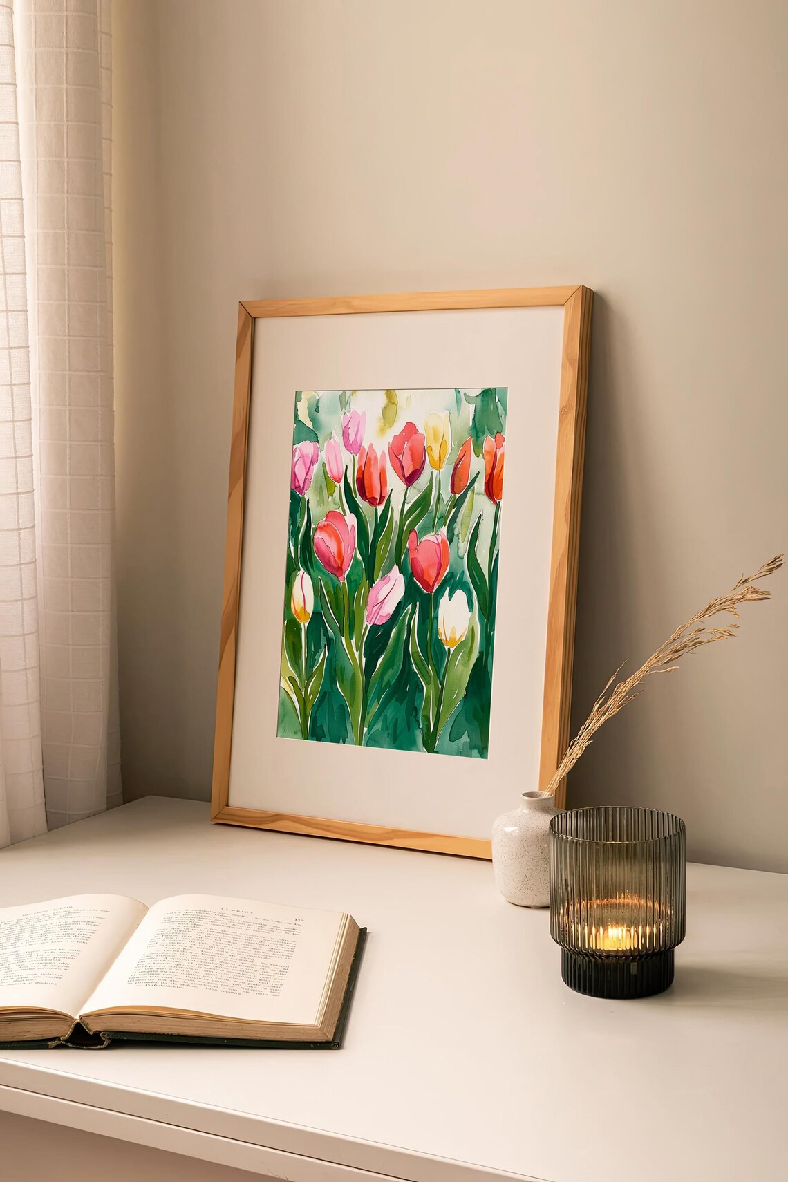 Tulip Flowers Watercolor Art Print, Floral Decor - Image 3