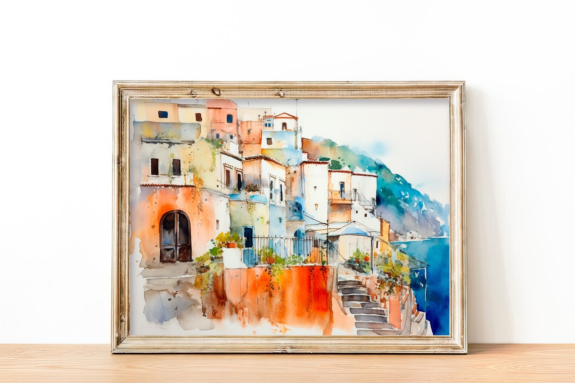 Positano House Watercolor Art Print Italy Print Painting Amalfi Coast Cityscape Wall Art Italy Travel Gifts By Feelingprints
