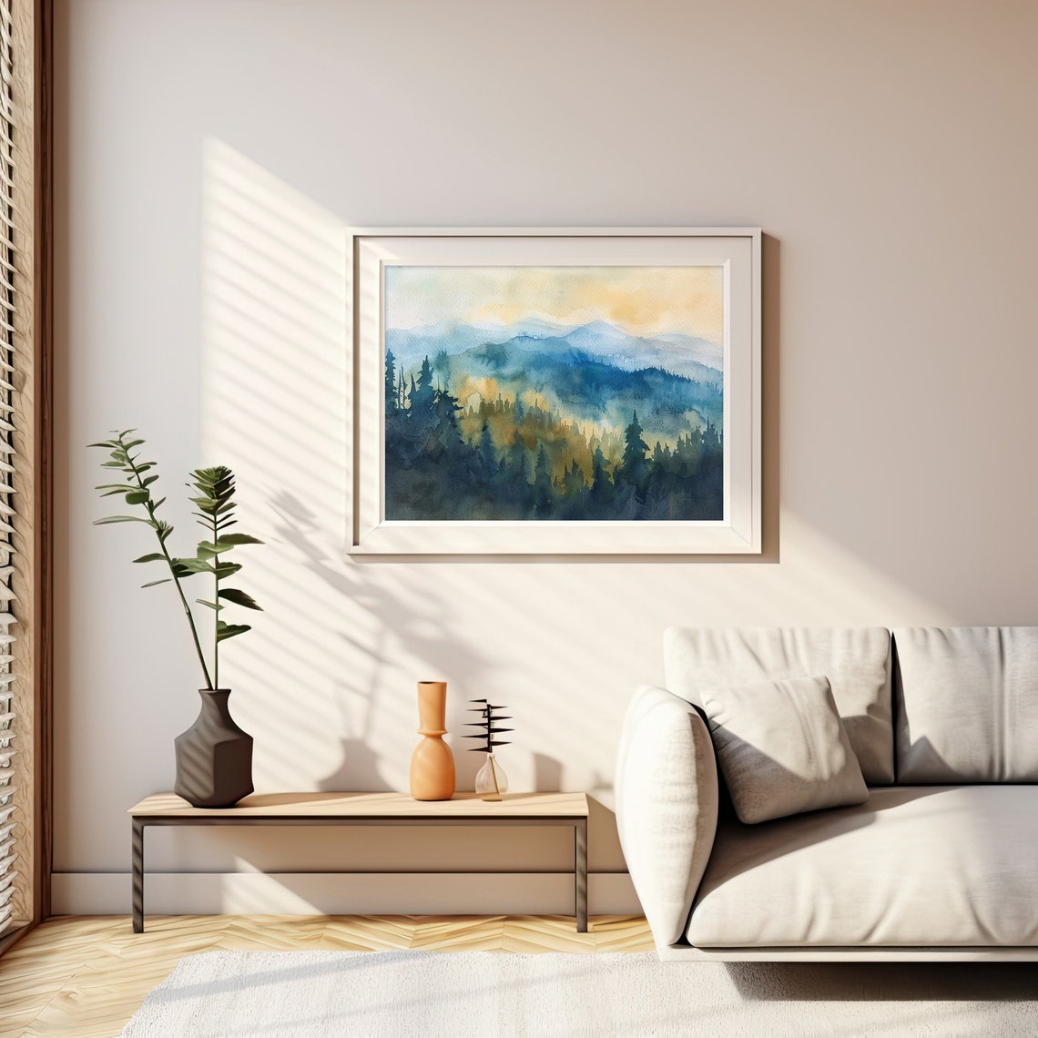 Blue Ridge Mountains Misty Forest Sunrise Scenic Watercolor Poster - Image 2