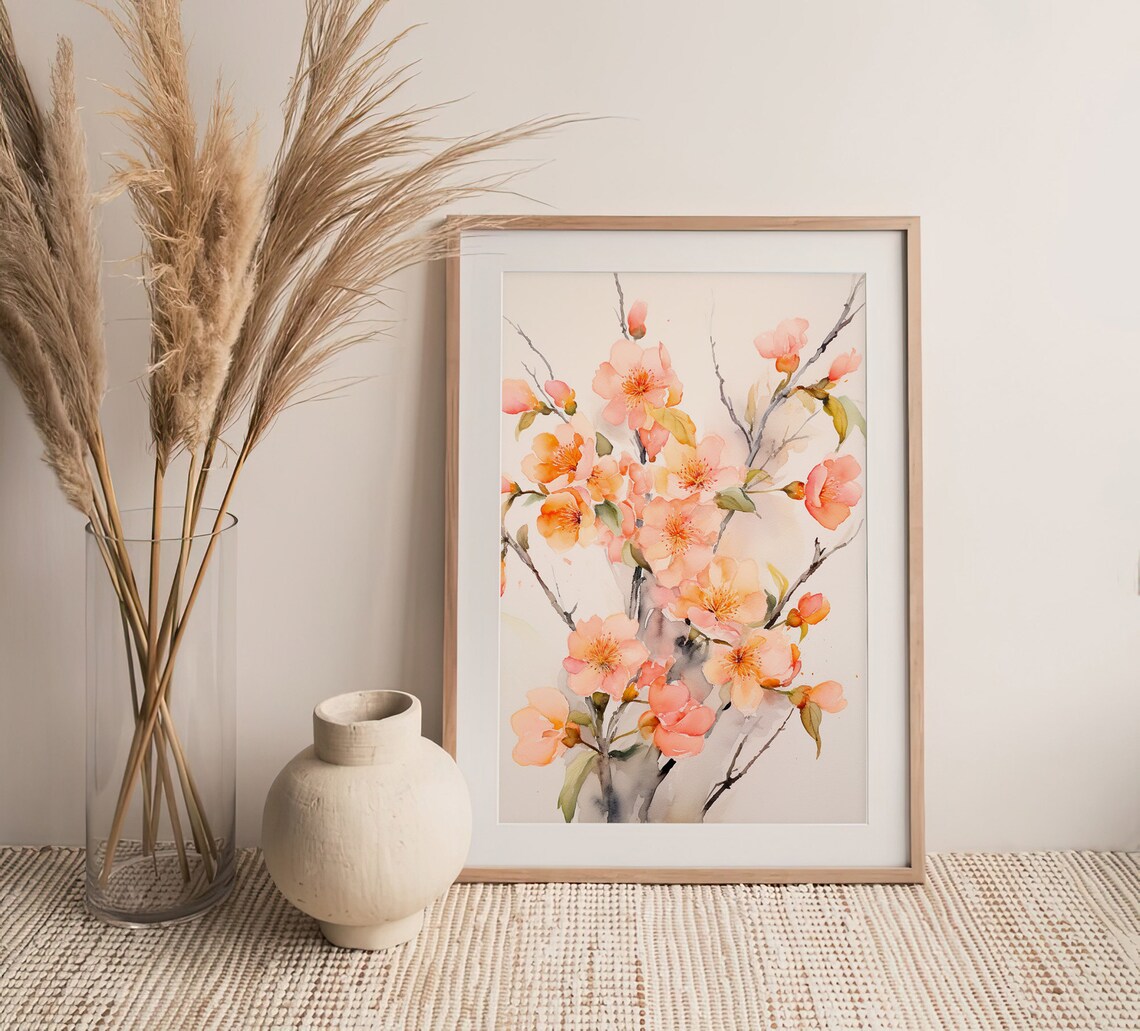 Peach Blooms Watercolor Botanical Art Print - Image 5