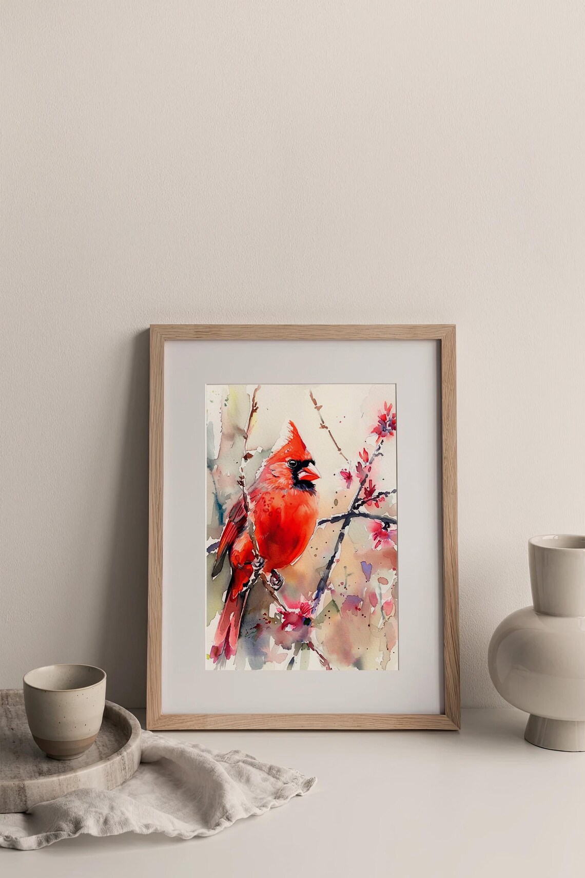 Red Cardinal Watercolor Bird Art Print, Chickadee - Image 4
