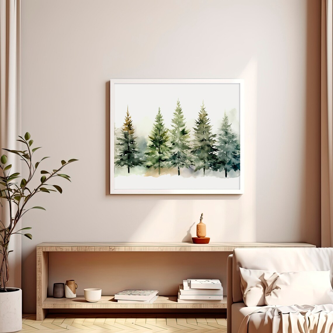 Stunning Misty Evergreen Pine Forest Foggy Green Watercolor Poster - Image 4