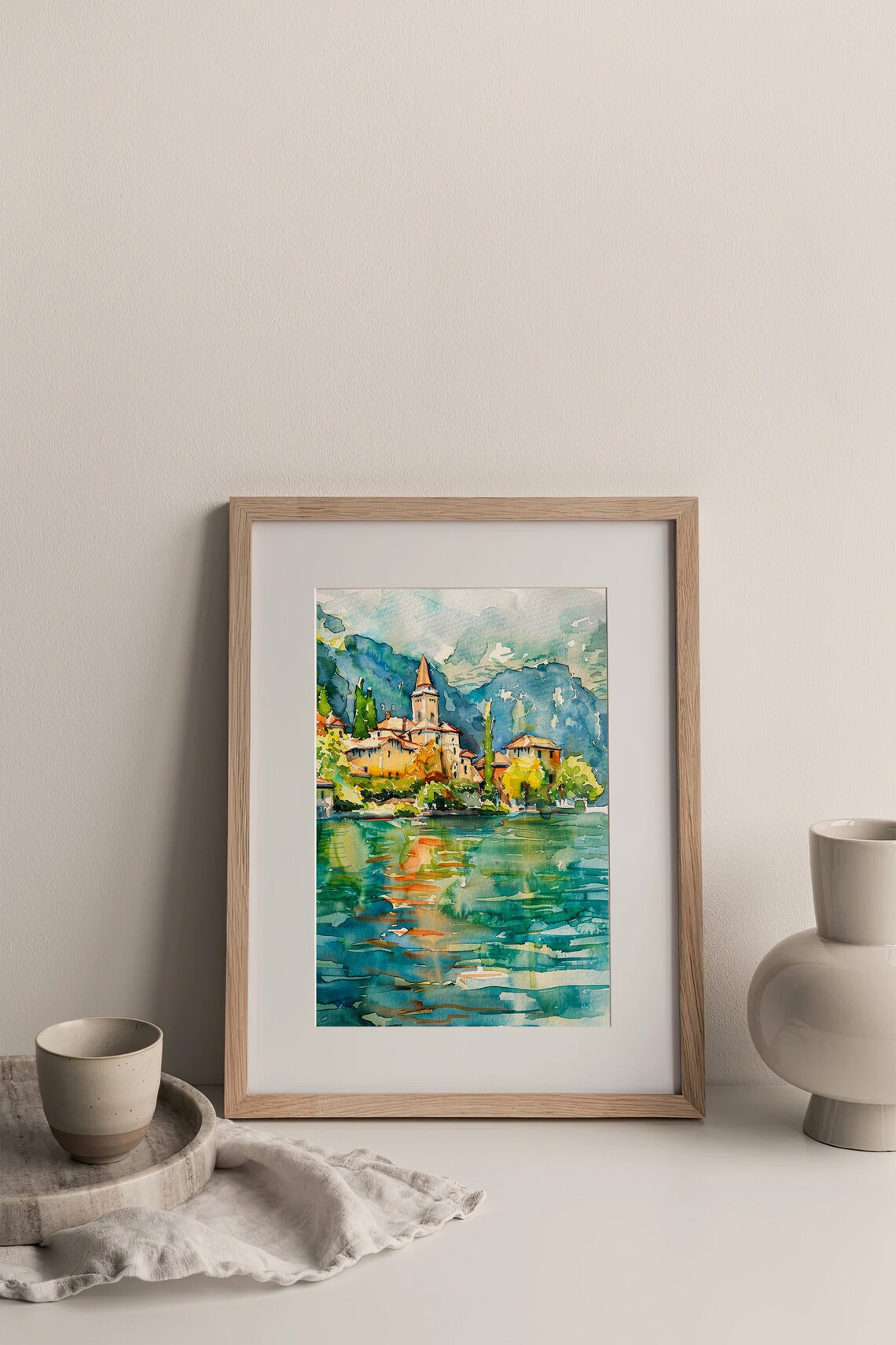Lake Annecy Watercolor Art Print, France Landscape - Image 4