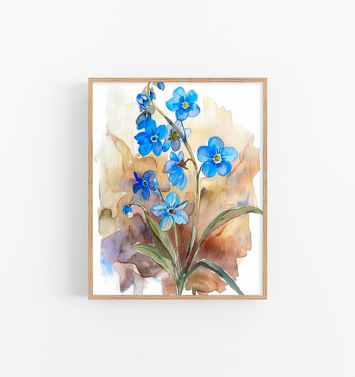 Blue Forget Me Not Flowers Watercolor Botanical Artwork Poster