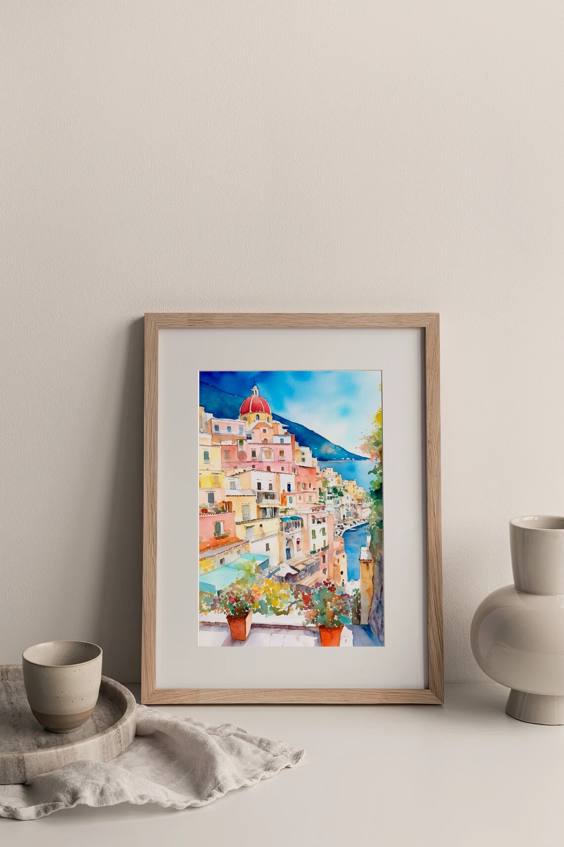 Positano Amalfi Coast Colorful Town Watercolor Travel Poster - Image 3
