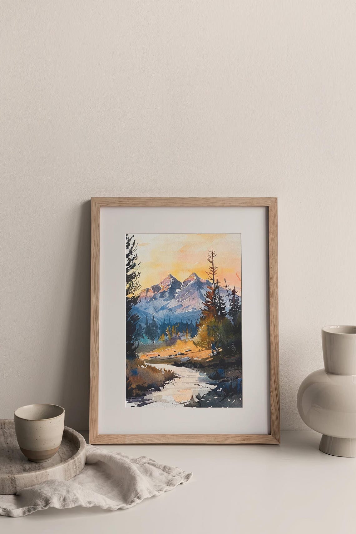 Colorado Mountain Lake Sunrise Pine Forest Watercolor Poster Nature - Image 3