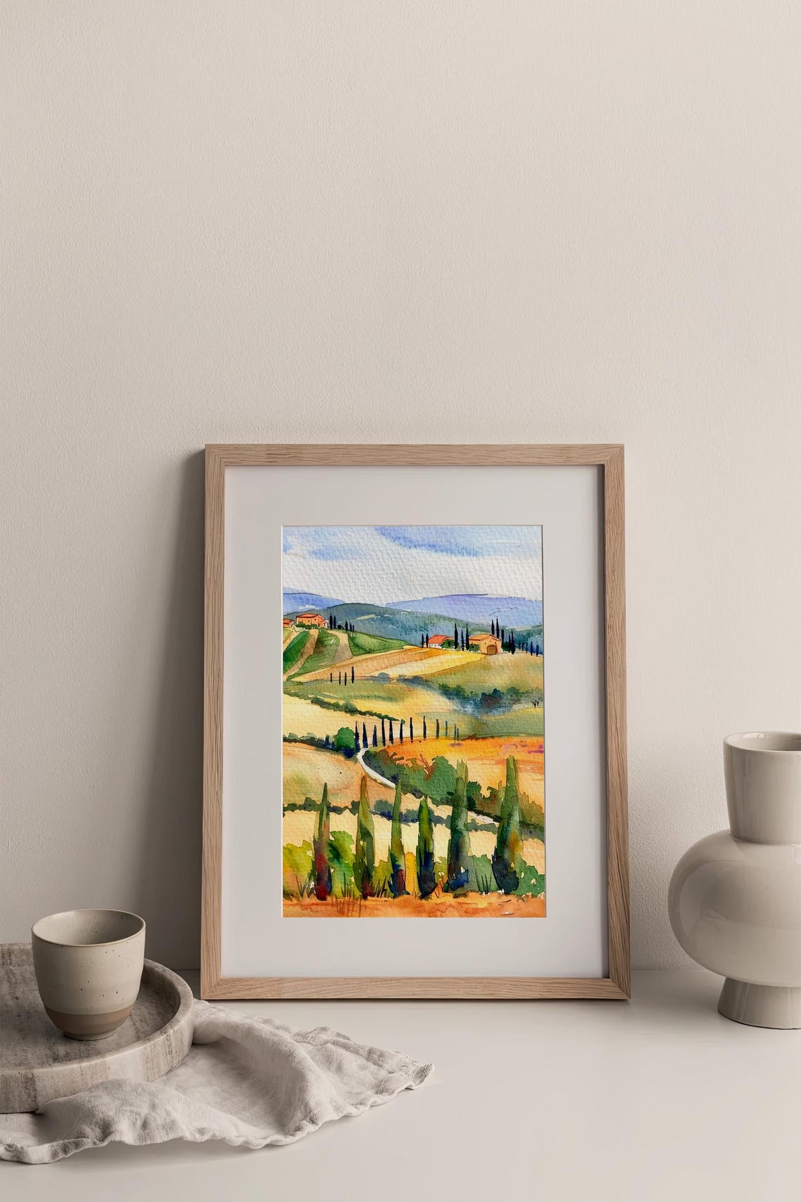 Tuscany Rolling Hills Cypress Trees Watercolor Italy Scene Poster - Image 4