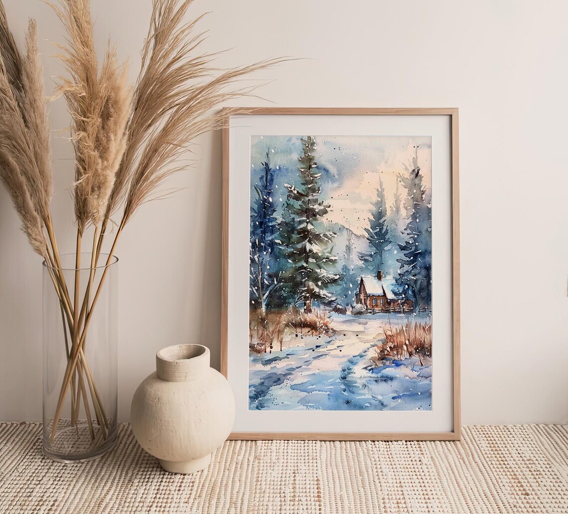 Minnesota Watercolor Forest Cabin Art Print - Image 2