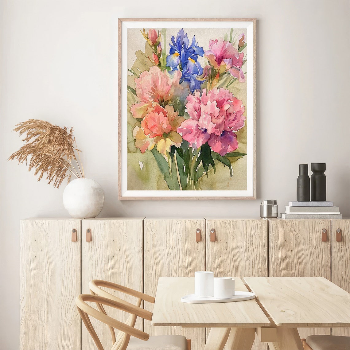 Peonies Iris Watercolor Pink Floral Bouquet Botanical Art Poster - Image 5