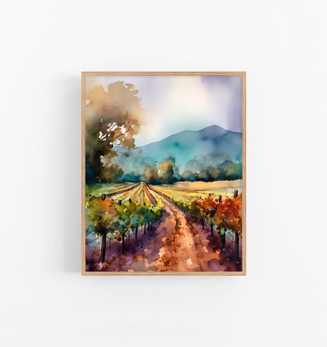 Sonoma Country Watercolor Art Print, California Vineyard
