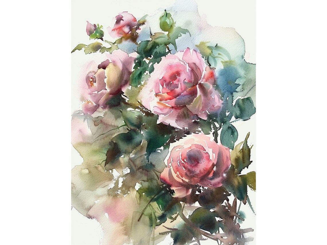 Roses Watercolor Painting, Floral Botanical Art Print