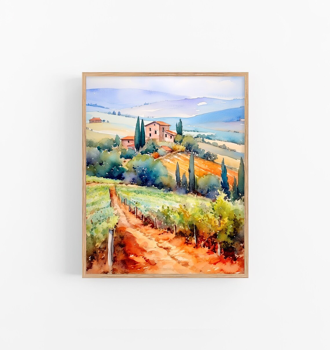 Tuscany Winery Watercolor Art Print, Italy Landscape - Image 4