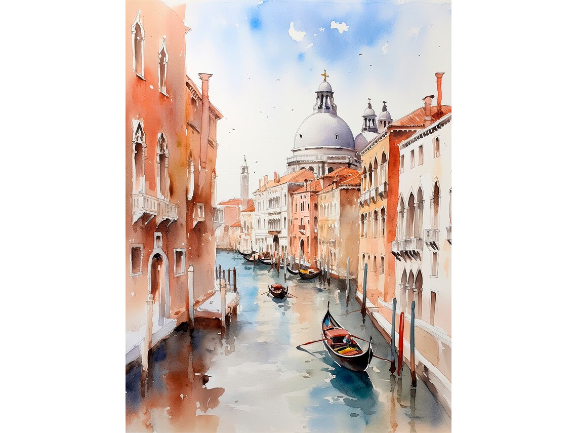 Grand Canal Venice Watercolor Art Print, Cityscape