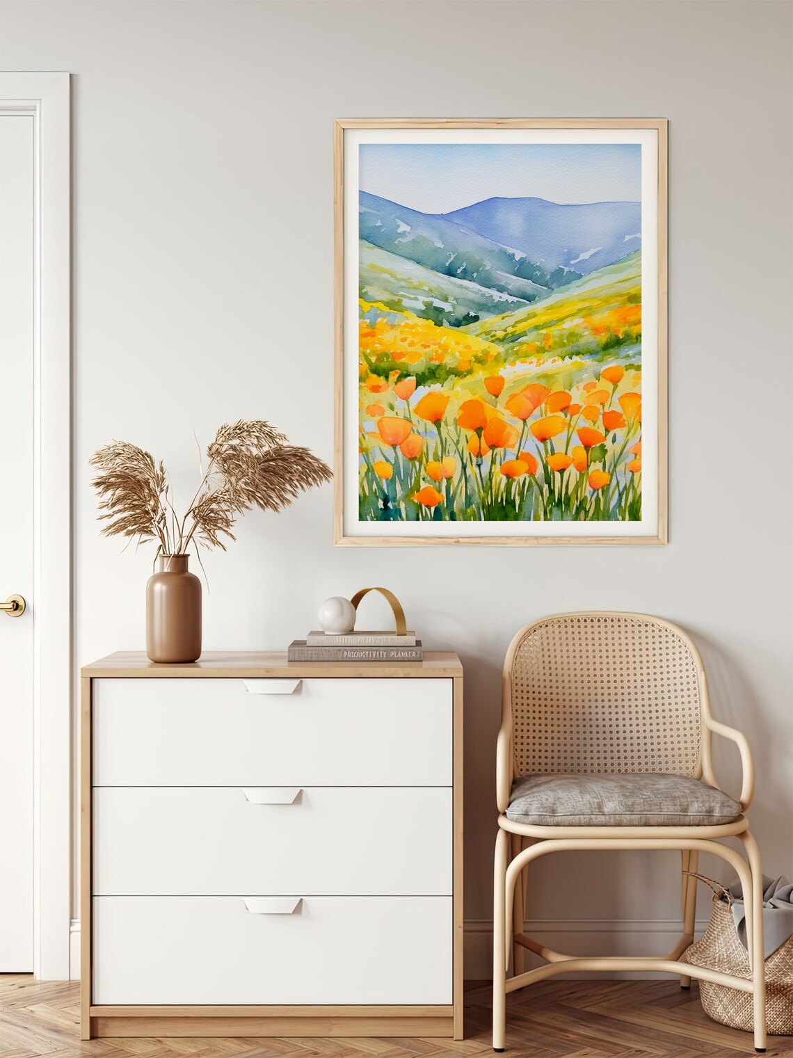 California Poppies Watercolor Art Print, Landscape - Image 5