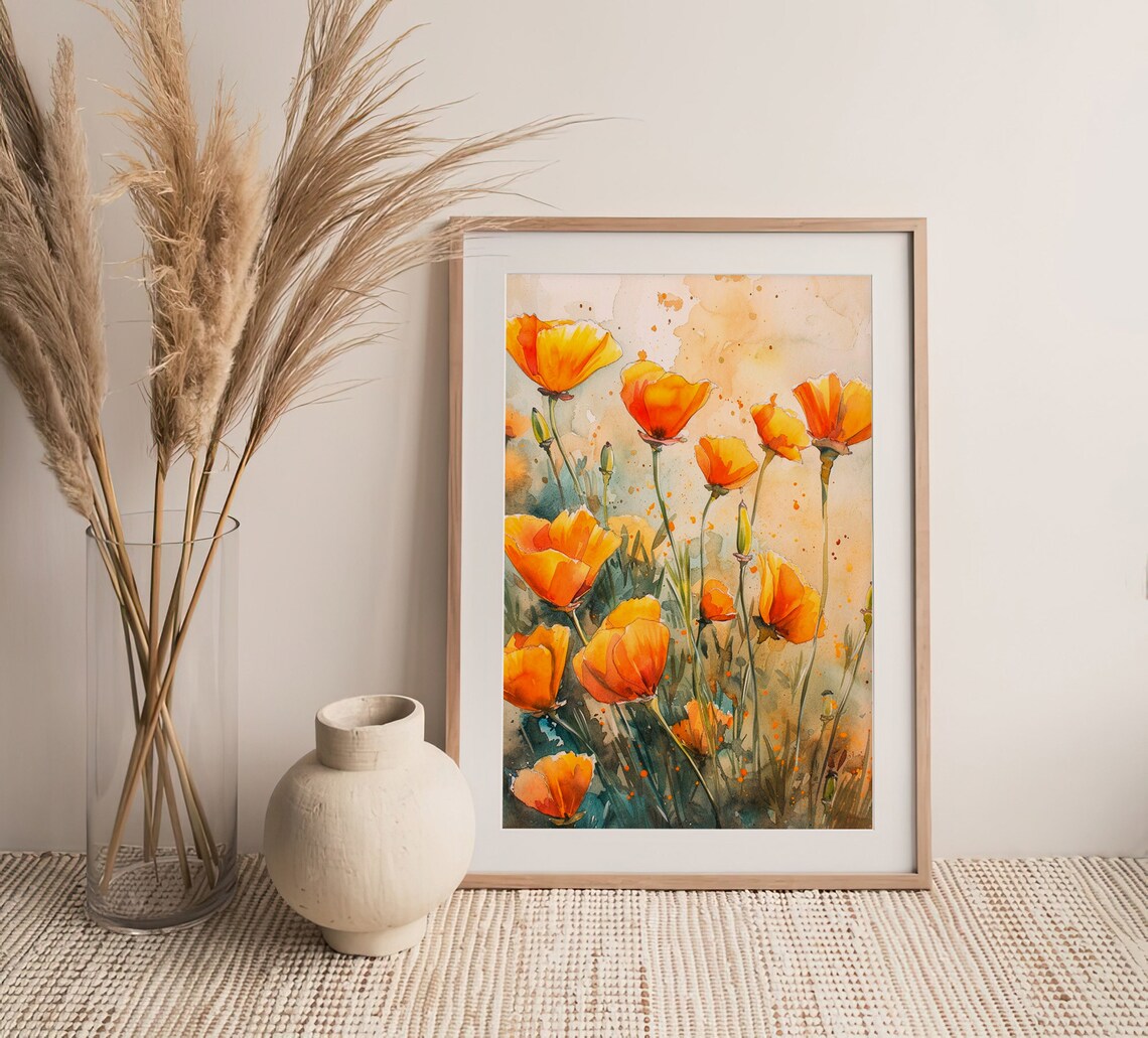 California Poppy Flowers Watercolor Art Print - Image 4