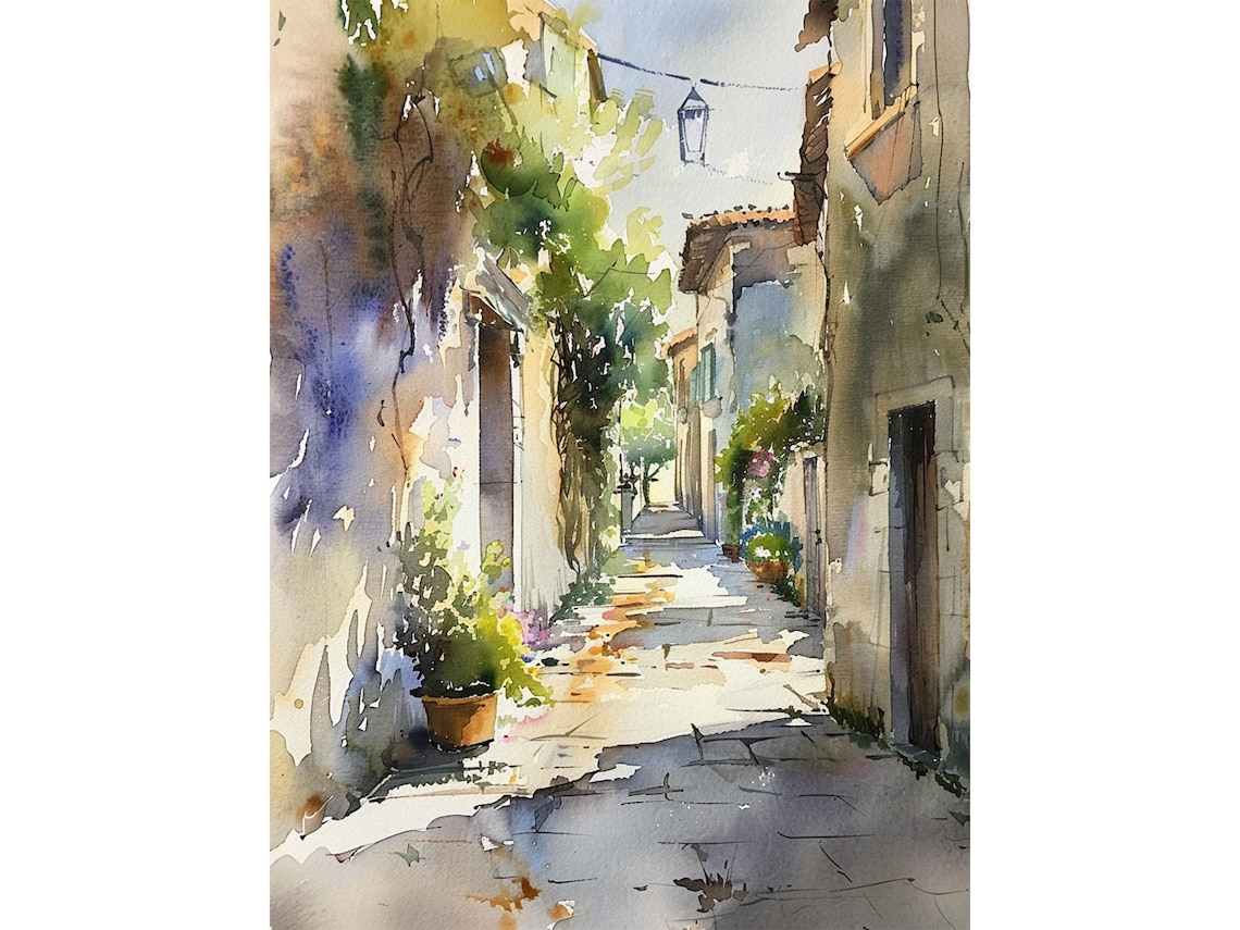 Sicily Watercolor Art Print, Italy Cityscape