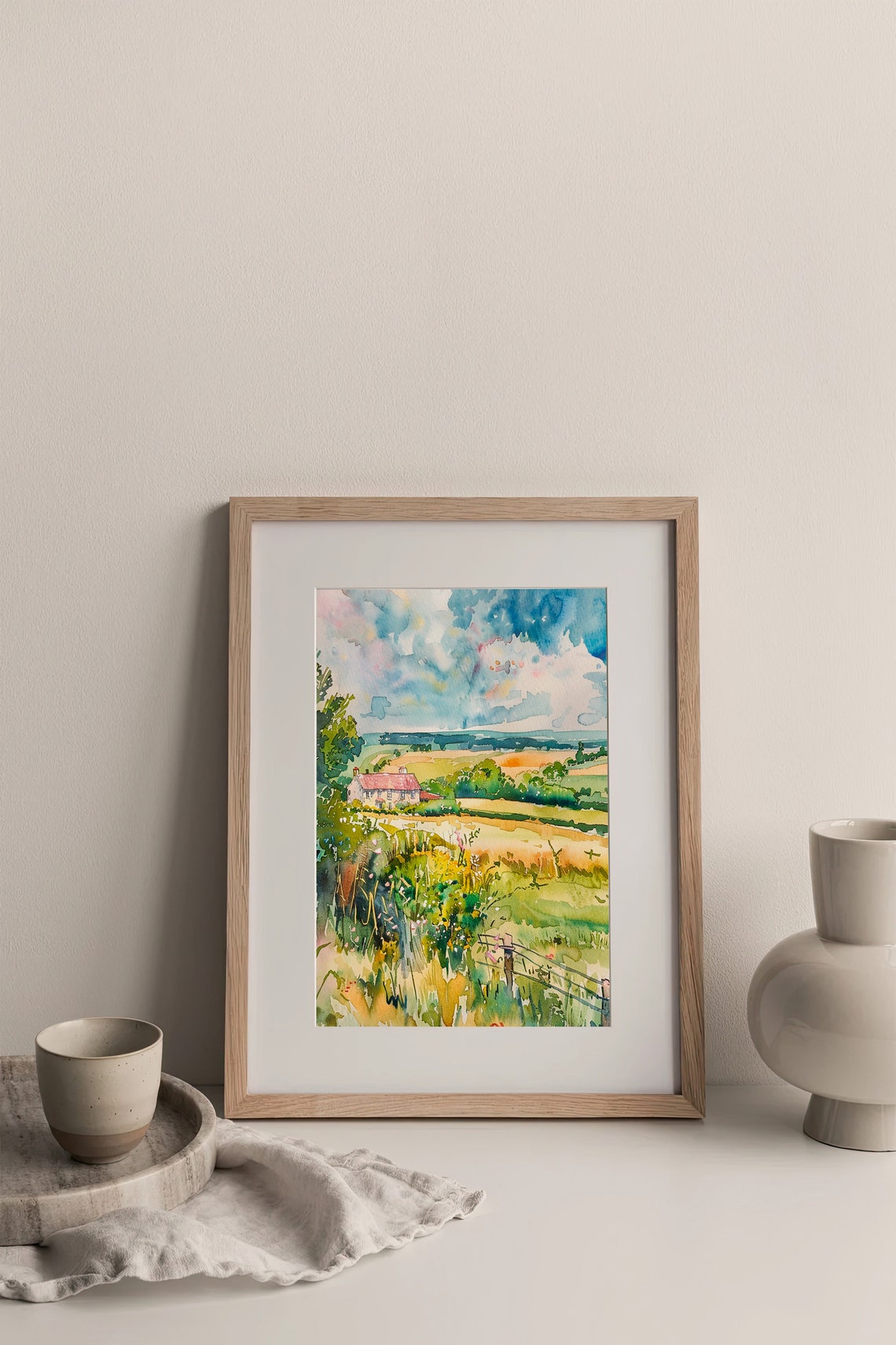 Scottish Countryside Farmhouse Rolling Fields Watercolor Poster - Image 3