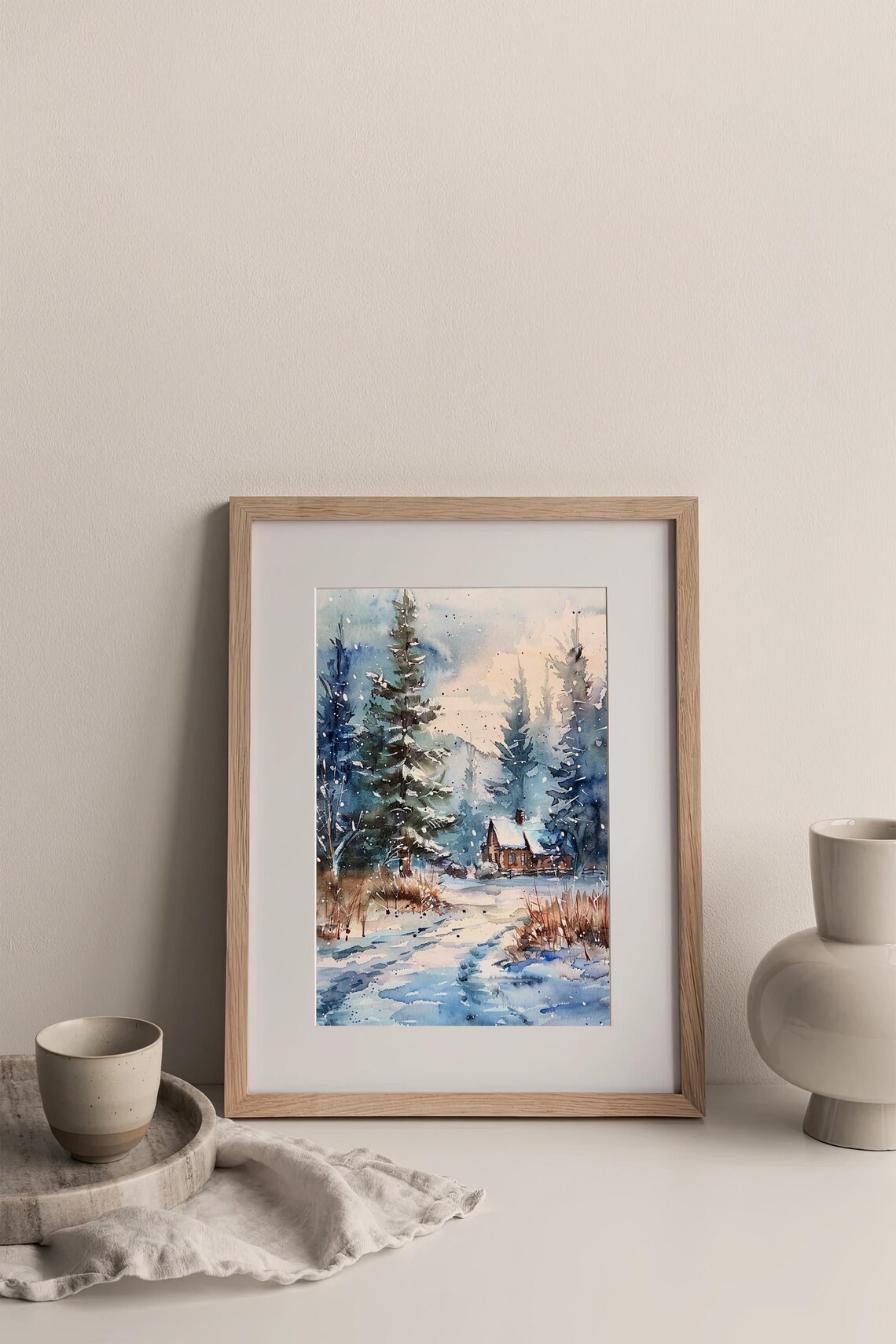 Minnesota Watercolor Forest Cabin Art Print - Image 4