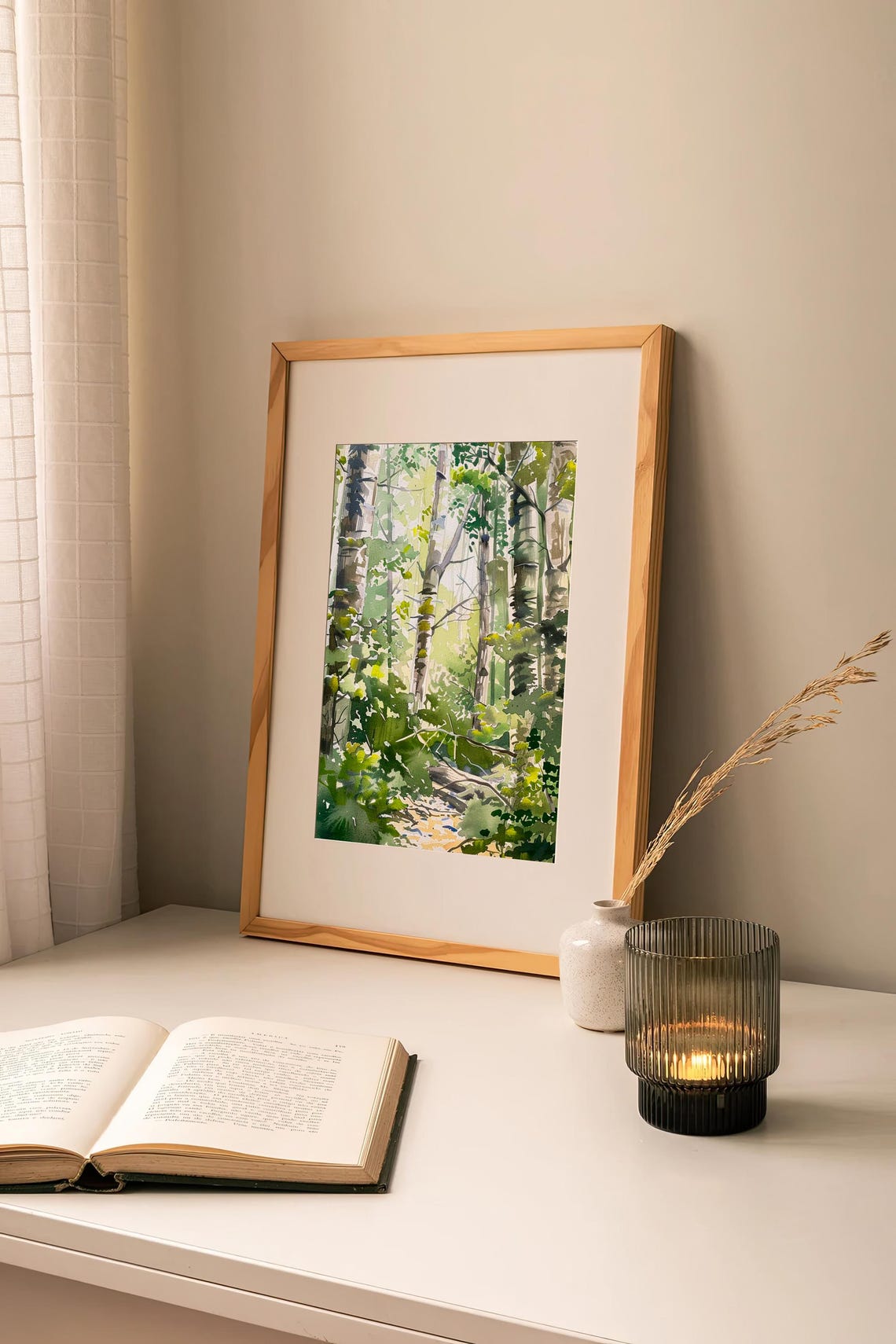Aspen Birch Forest Sun Dappled Woodland Watercolor Scene Poster - Image 2