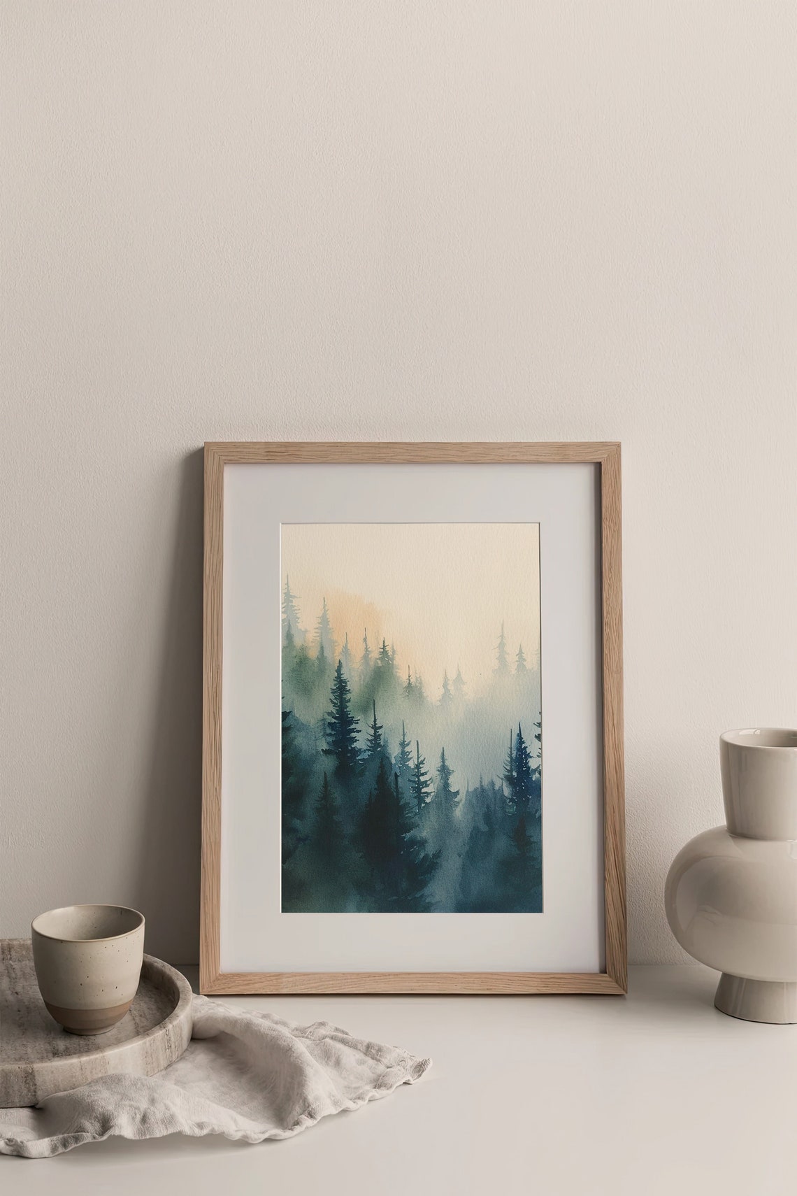 North Cascades Watercolor Foggy Pine Forest Mountain Peaks Poster - Image 4