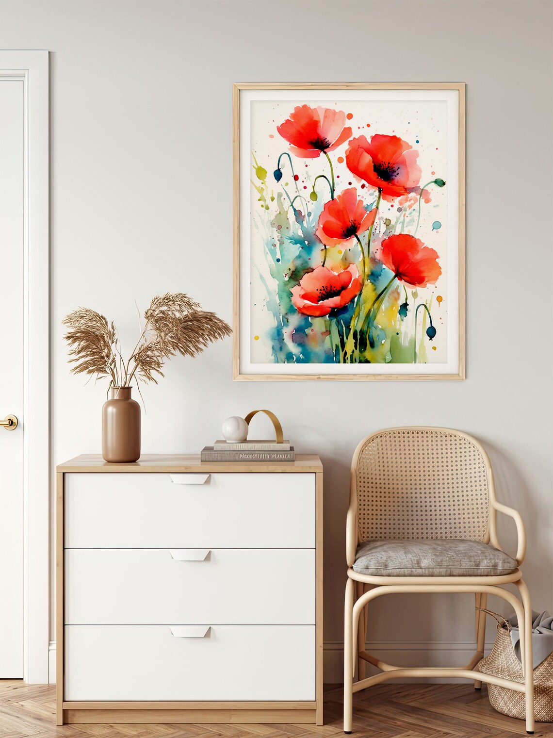 Red Poppy Flowers Watercolor Art Print, Farmhouse Floral - Image 4