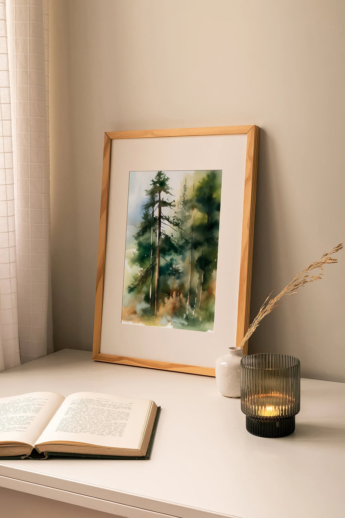 Tall Pine Trees Evergreen Misty Forest Watercolor Nature Art Poster - Image 3
