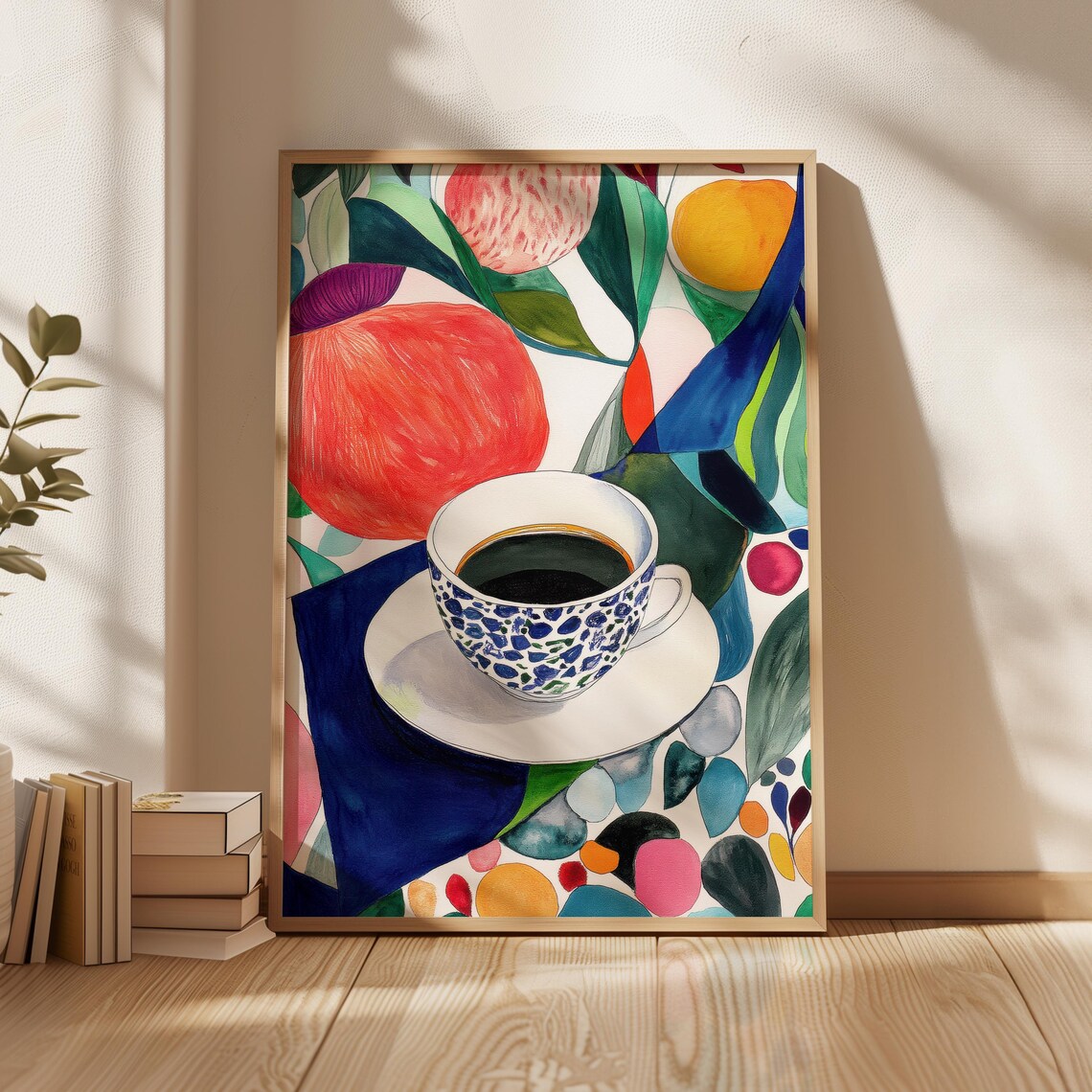 Colorful Coffee Cup Still Life, Vibrant Kitchen Art