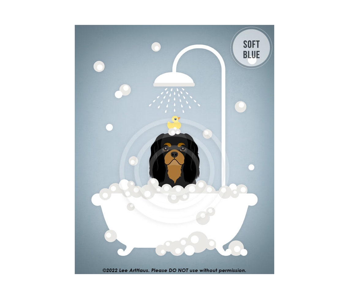 Cavalier King Charles Spaniel In Bubble Bath Cute Dog Art Poster - Image 2