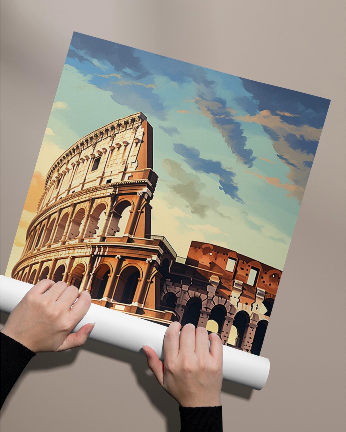 Rome Colosseum Ancient Landmark Gouache Painting Travel Art Poster - Image 2