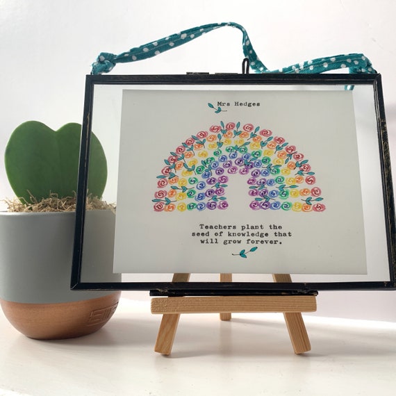 Teacher Gift Hand Painted Print With Vintage Typed Quote Can Be Personalised