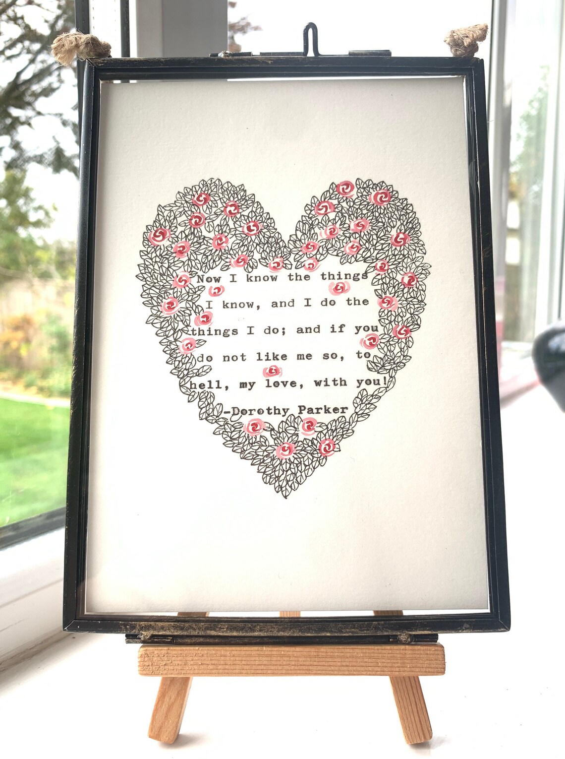 Dorothy Parker Love Quote Floral Heart Hand Painted Literary Art Print - Image 2