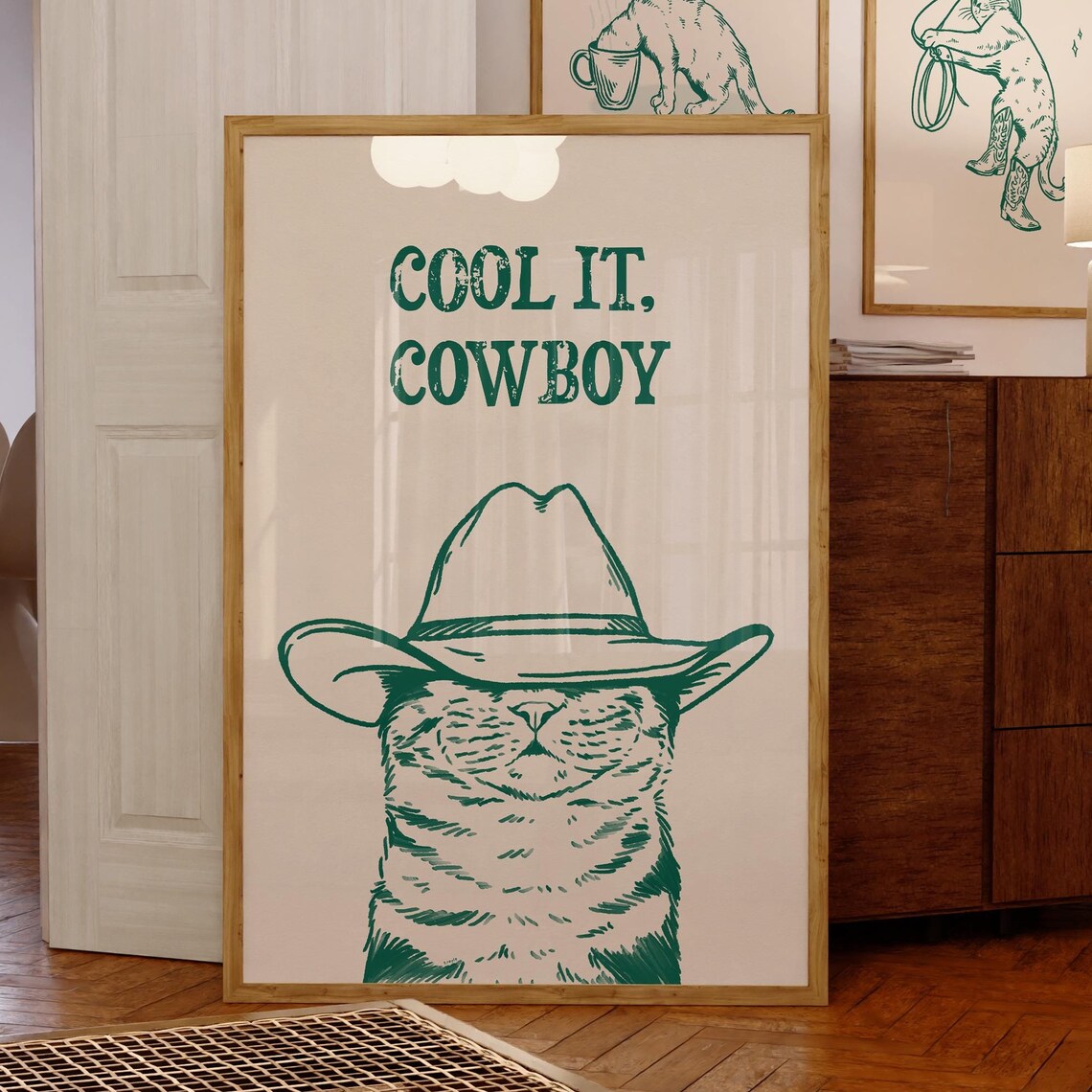Cool It Cowboy Cat Vintage Art, Western Poster