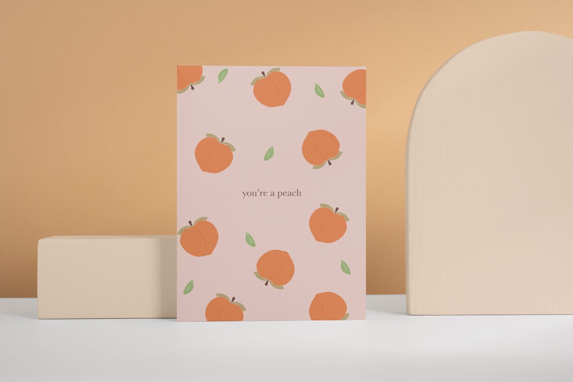 You're a Peach Illustrated Peaches Cute Fruit Pun Greeting Card Print