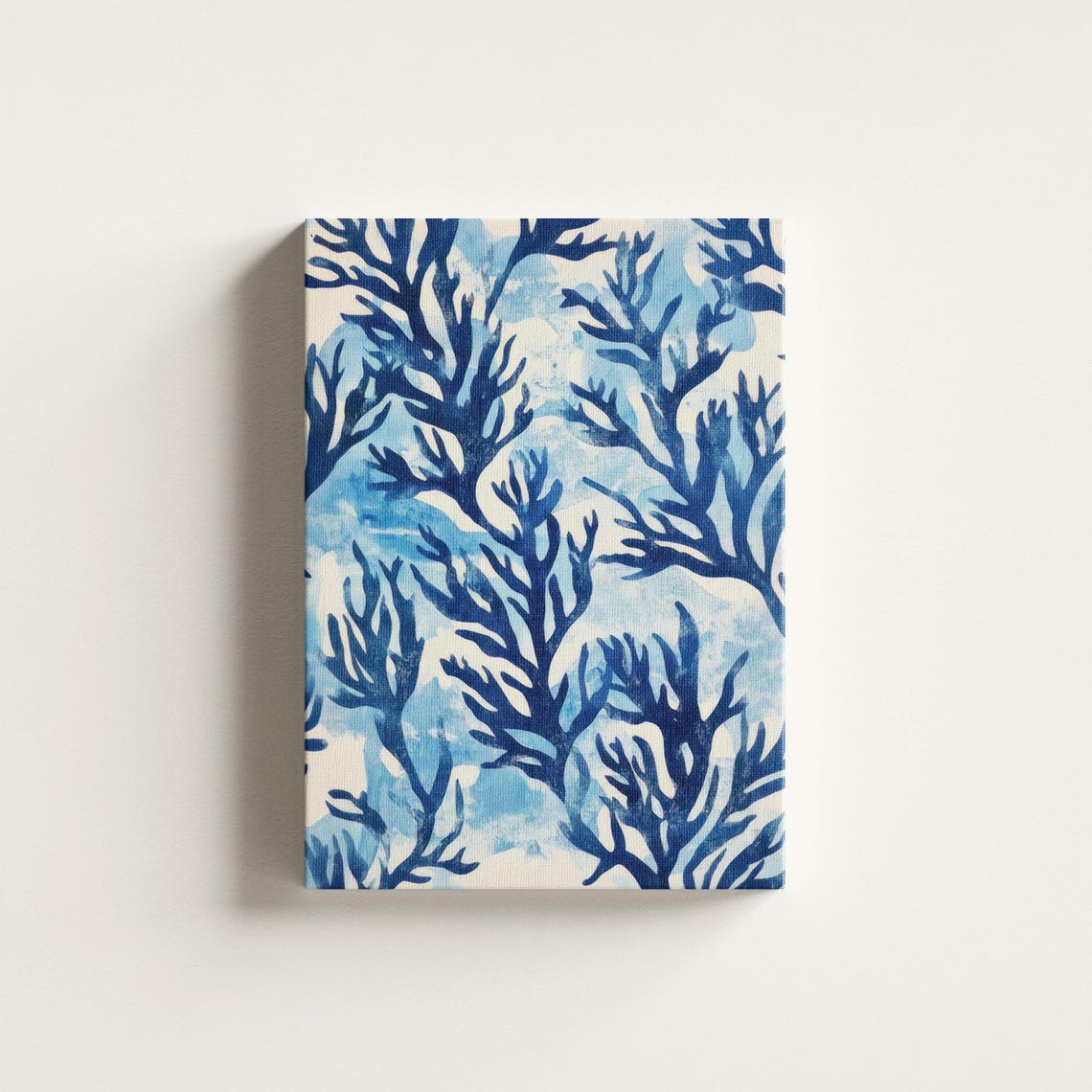 Deep Blue Coral Branches Watercolor Seaweed Square Canvas Poster