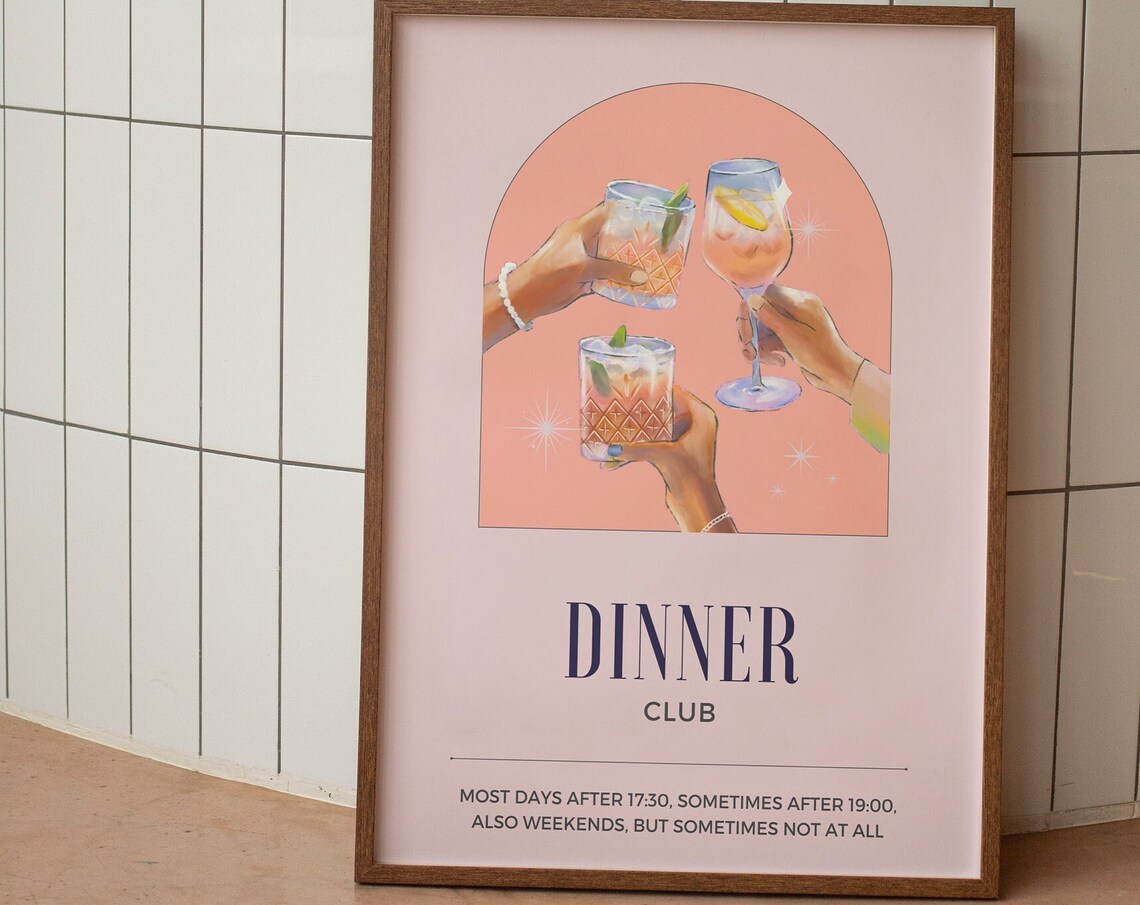 Dinner Club Cocktail Cheers Funny Dining Room Quote Wall Art