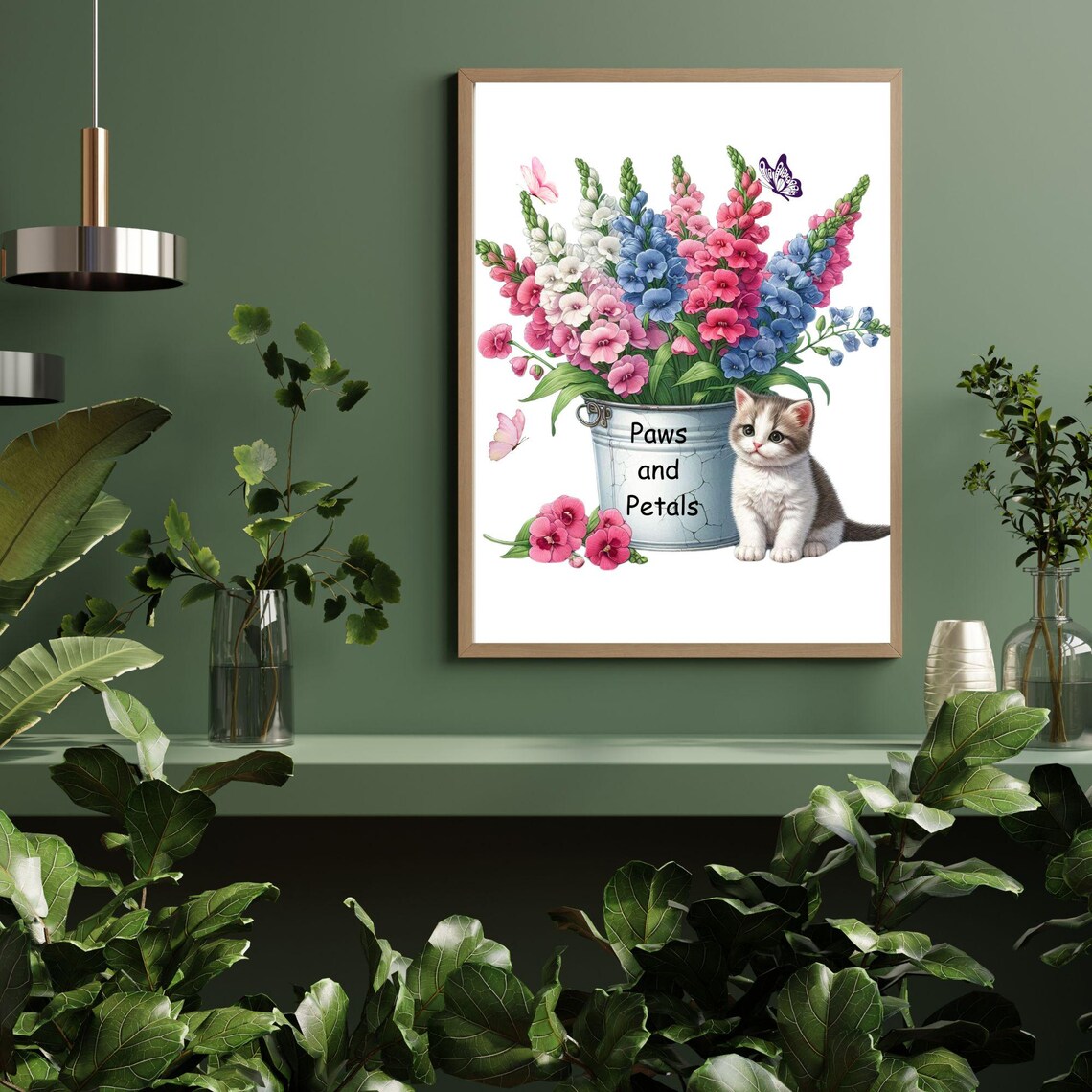 Paws and Petals Kitten With Snapdragon Bucket Bouquet Poster - Image 5