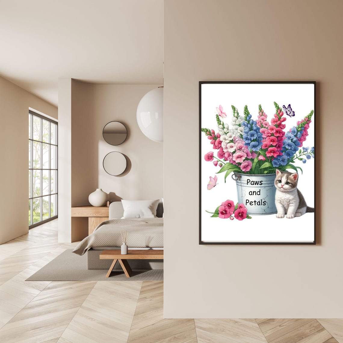 Paws and Petals Kitten With Snapdragon Bucket Bouquet Poster - Image 2