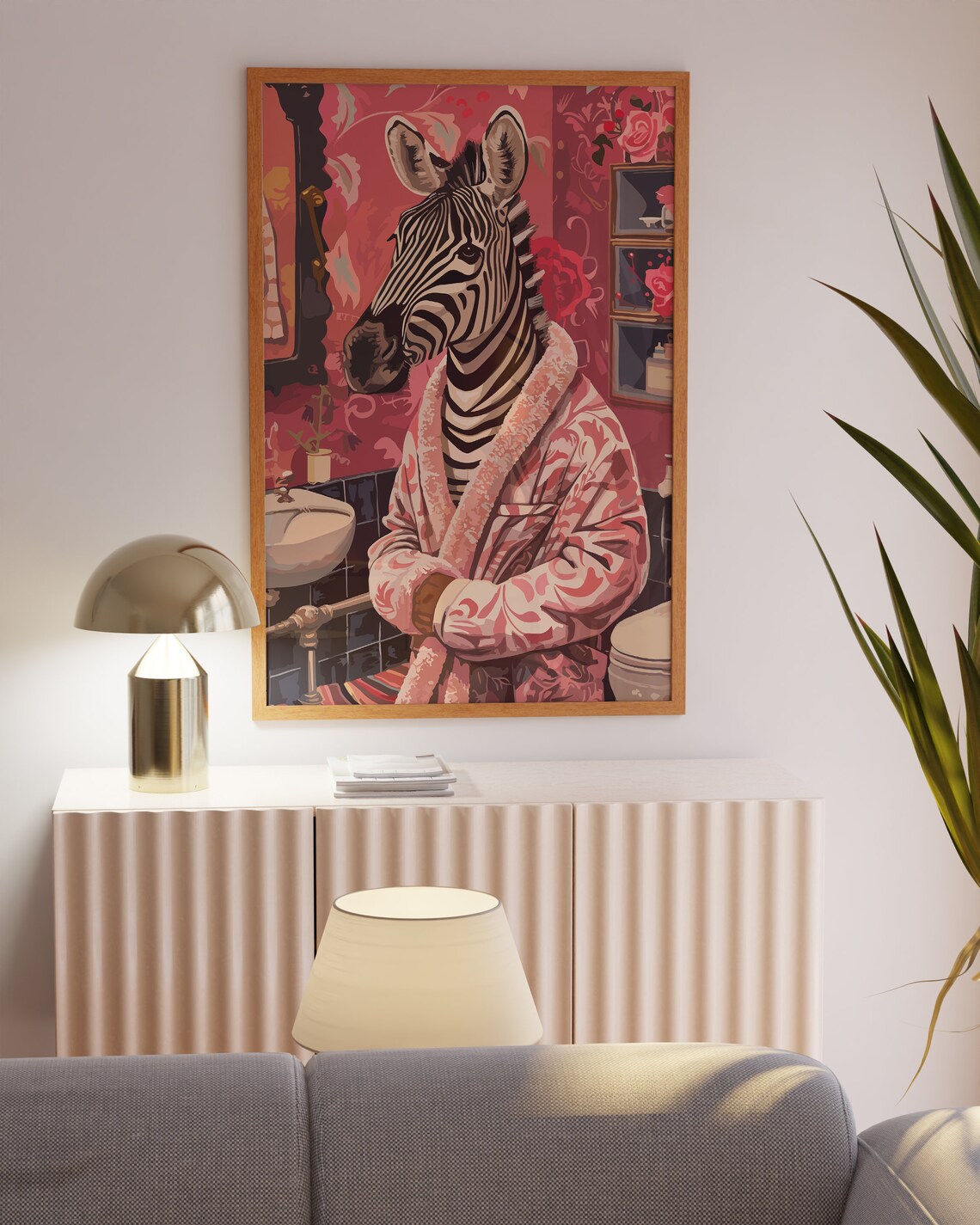 Zebra in Pink Robe Pink Bathroom Funny Maximalist Zebra Poster - Image 3
