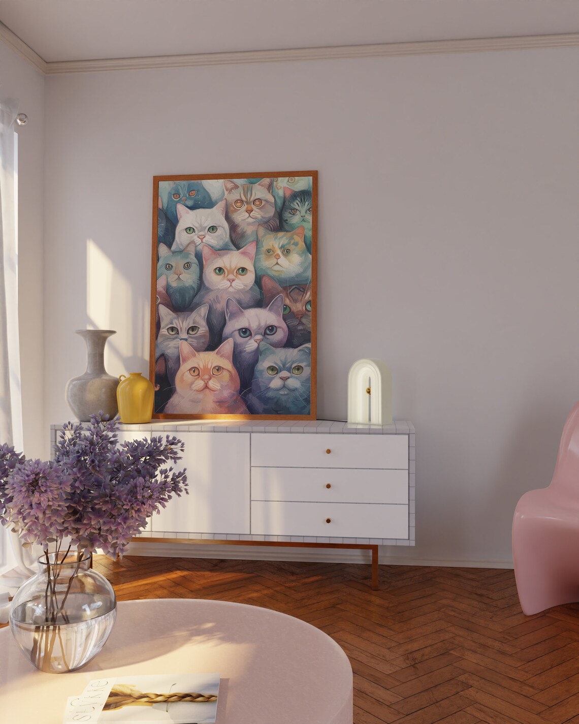 Colorful Cat Faces Collage Maximalist Funny Cats Pink Wall Art - Image 2