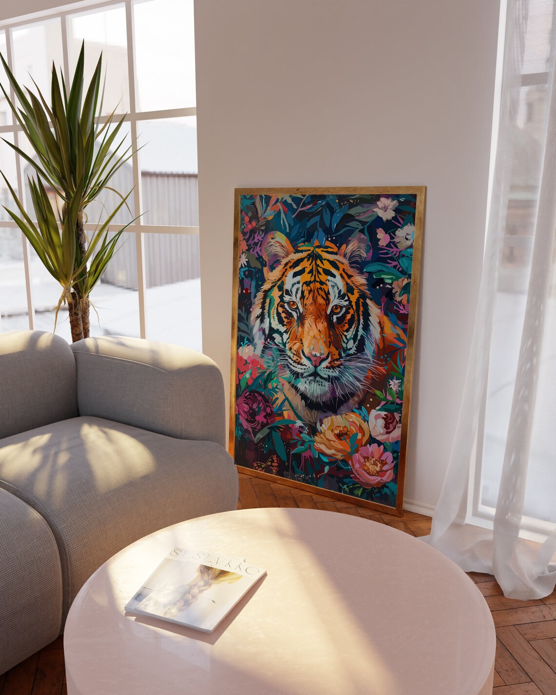 Vibrant Tiger Face Among Colorful Flowers Jungle Pop Art Poster - Image 4