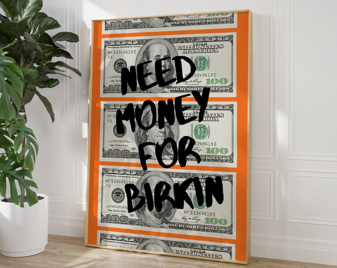 Orange Graffiti Money Poster, Preppy Urban Decor
