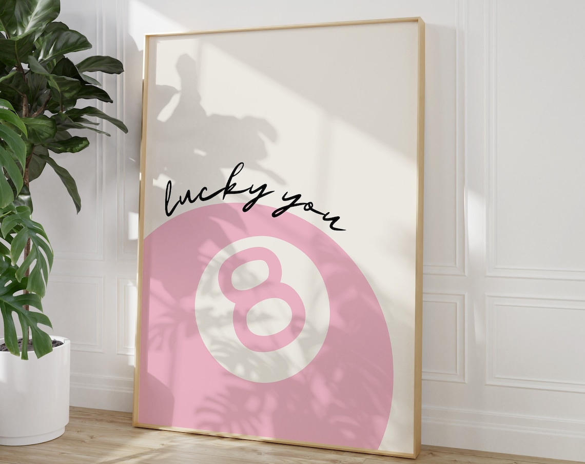 Lucky You 8 Ball Print, Preppy Pink Wall Art
